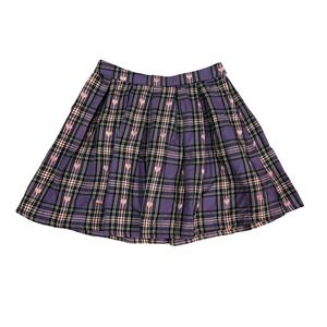 Hot Topic Purple Plaid Heart Embroidered Pleated Mini Skirt Womens Small Y2K